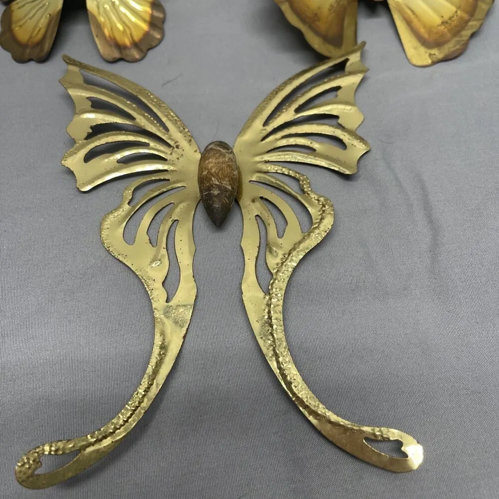 Vintage Brass Butterfly 3pc Wall Art Sculpture Hanging Decor Metal Wood Gold MCM